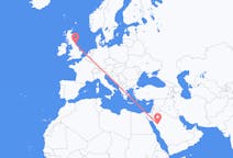 Vluchten van Al-`Ula, Saoedi-Arabië naar Newcastle upon Tyne, Engeland