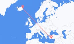 航班从土耳其安塔利亚市到埃伊尔斯塔济市，冰岛塞尔