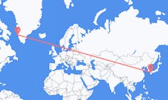 일본 후쿠오카에서 출발해 그린란드 마니초크에게(으)로 가는 항공편