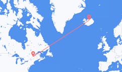 Fly fra byen Québec, Canada til byen Akureyri, Island