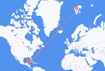 Flyrejser fra Coxen Hole til Svalbard