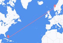 Flyg från George Town, Bahamas till Sogndal, Norge