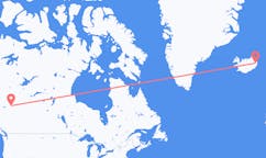 航班从加拿大圣约翰堡市到埃伊尔斯塔济市，冰岛塞尔