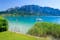 photo of  view of Beach at Attersee lake on sunny summer day, Austria,Weyregg am Attersee Austria.