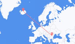 Fly fra byen Bukarest, Rumænien til byen Akureyri, Island