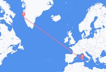그린란드 마니초크에서 출발해 이탈리아 칼리아리로(으)로 가는 항공편
