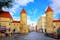 Photo of Twin towers of Viru Gate in the old town of Tallinn, Estonia.