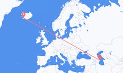 Fly fra byen Baku, Aserbajdsjan til byen Reykjavik, Island
