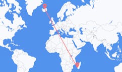 航班从马达加斯加图利亚拉市到阿克雷里市，冰岛塞尔