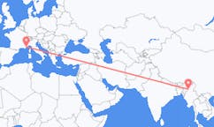 Flights from Homalin, Myanmar (Burma) to Nice, France