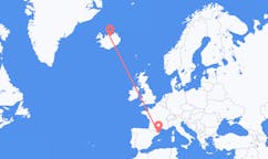 Flyg från staden Girona, Spanien till staden Akureyri, Island