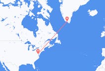 米国のワシントンDC。から、グリーンランドのカコルトクまでのフライト