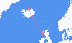 航班从Scotland泰里岛市到阿克雷里市，冰岛塞尔