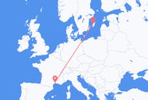 Loty z Visby (Dania), Szwecja z Montpellier, Francja