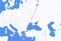 Vluchten van Moskou, Rusland naar Thera, Griekenland