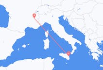Flyg från Grenoble, Frankrike till Catania, Italien