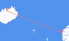 航班从挪威弗卢勒市到阿克雷里市，冰岛塞尔