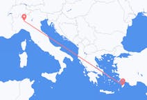 イタリアのミラノからから、ギリシャのロードス島までのフライト
