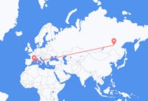 Flights from Neryungri, Russia to Menorca, Spain
