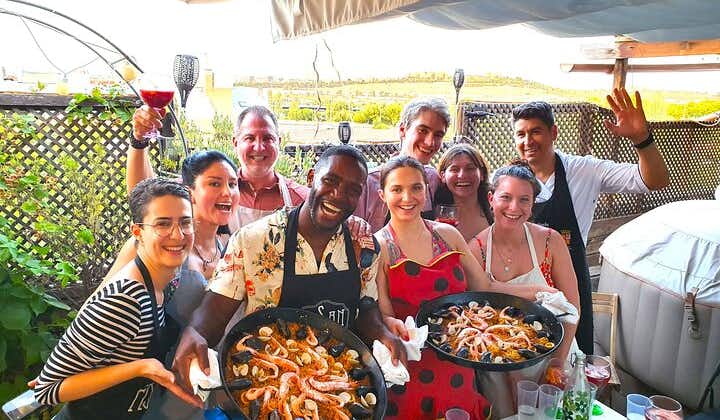 Seafood paella cooking classes a private rooftop In Madrid