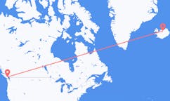 Fly fra byen Nanaimo, Canada til byen Akureyri, Island