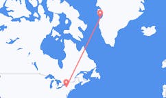 Flyreiser fra Ithaca, USA til Aasiaat, Grønland