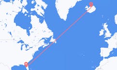 航班从美国坦帕市到阿克雷里市，冰岛塞尔
