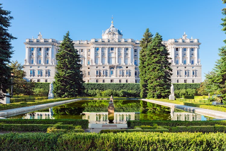 Photo of royal Palace in Madrid, Spain viewed from the sabatini gardens.