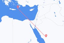Vluchten van Medina, Benevento, Saoedi-Arabië naar Karpathos, Griekenland
