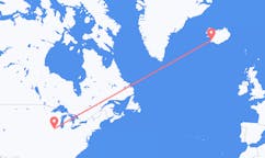 Fly fra byen Moline, USA til byen Reykjavik, Island