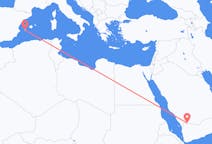 出发地 沙特阿拉伯出发地 奈季蘭目的地 西班牙伊维萨岛的航班