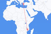 Flyg från Quelimane, Moçambique till Rhodes, England, Grekland