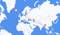 Fly fra byen Bagan, Myanmar (Burma) til byen Reykjavik, Island