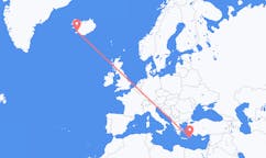 航班从希腊卡尔帕索斯市到雷克雅维克市，冰岛塞尔