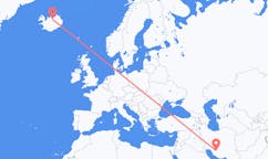 航班从伊朗希哈市到阿克雷里市，冰岛塞尔