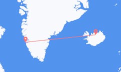 Flyg från staden Nuuk, Grönland till staden Akureyri, Island