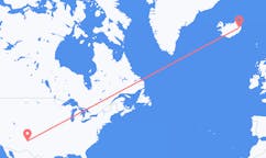 航班从美国阿布奎基市到埃伊尔斯塔济市，冰岛塞尔