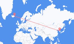 航班从韩国首尔市到埃伊尔斯塔济市，冰岛塞尔