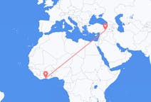 Flyreiser fra Abidjan, Elfenbenskysten til Diyarbakir, Tyrkia