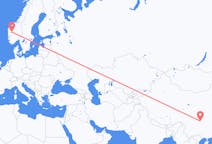 Flyg från Chongqing, Kina till Sogndal, Norge