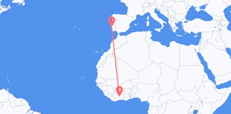 Flyreiser fra Elfenbenskysten til Portugal