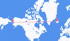 航班从美国诺姆市到阿克雷里市，冰岛塞尔
