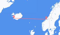 航班从挪威厄尔兰市到雷克雅维克市，冰岛塞尔