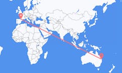 Flyg från Sunshine Coast Region, Australien till Lourdes (kommun i Brasilien, São Paulo, lat -20,94, long -50,24), Frankrike