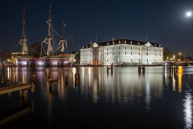 photo of the National Maritime Museum is a maritime museum in Amsterdam in the Netherlands at night.