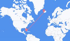 航班从开曼群岛小开曼市到雷克雅维克市，冰岛塞尔