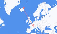 航班从法国里昂市到Egilssta?ir市，冰岛塞尔