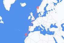노르웨이 송달에서 출발해 스페인 란사로테에게(으)로 가는 항공편