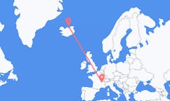 アイスランドのグリムジーから、フランスのリヨンまでのフライト