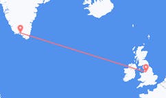 Flyg från Narsaq, Grönland till Manchester, England